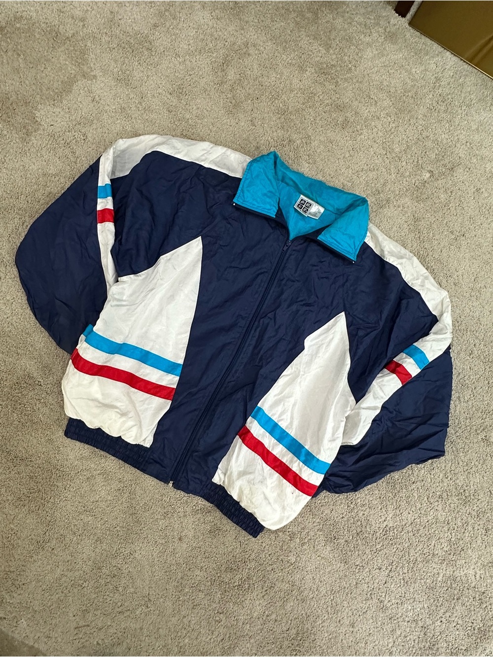 Active USA Navy, White & Teal Retro Windbreaker Jacket